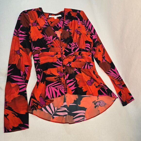 VERONICA BEARD Old Money Y2K Pevero Red Floral Stretch Silk Babydoll Top Size 2. - Picture 6 of 17